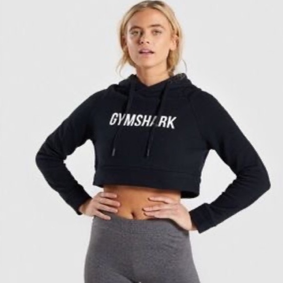 Gymshark Tops - Gymshark Training Cropped Hoodie black white writing size M